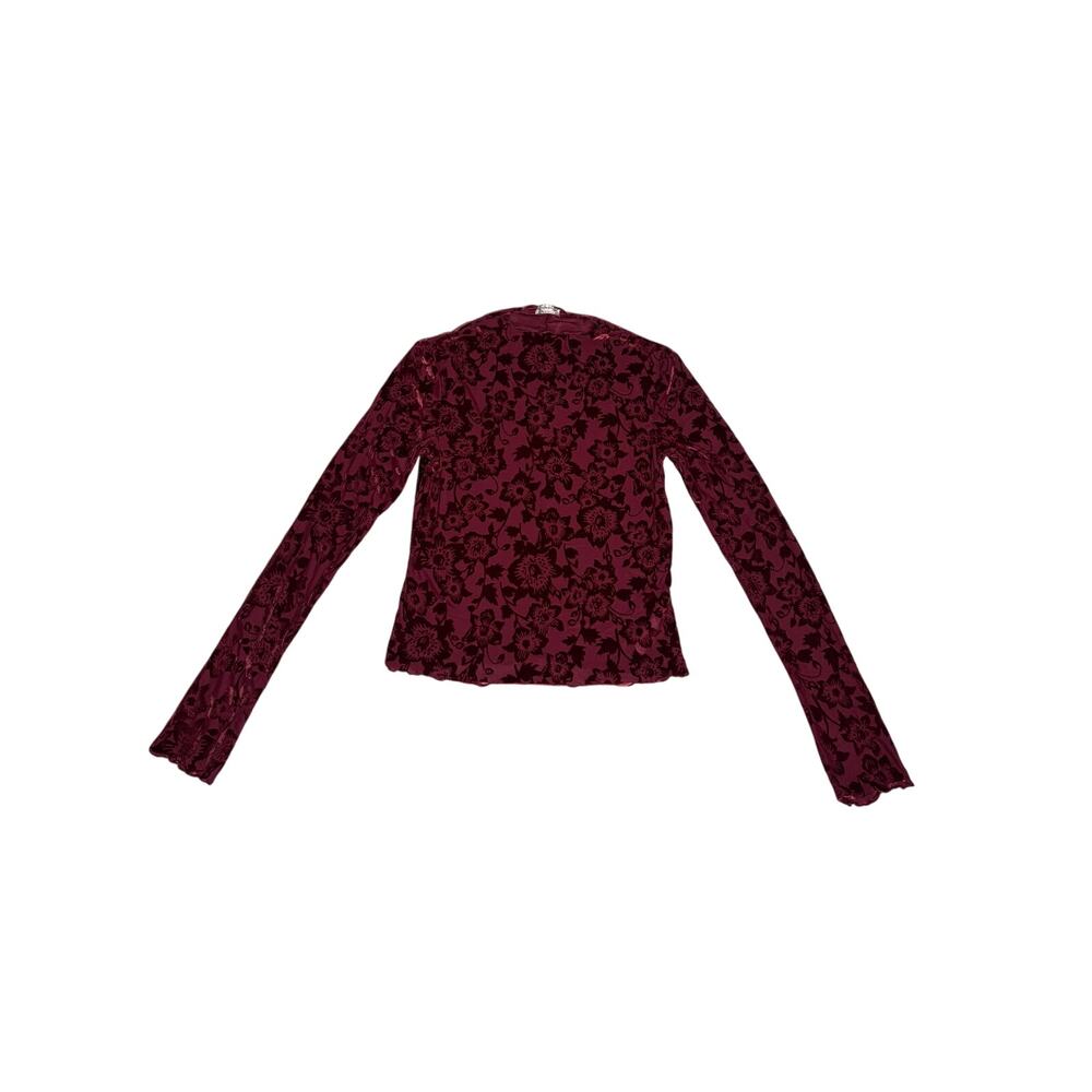 Free People Burgundy Floral Velvet Burnout Long Sleeve Top